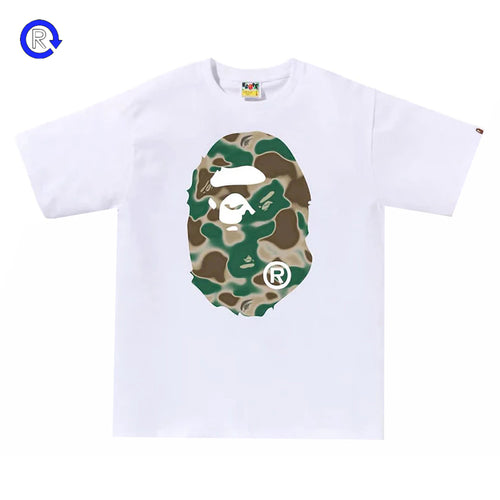 Bape White/Green Liquid Camo Big Ape Head Tee