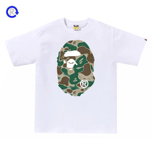 Bape White/Green Liquid Camo Big Ape Head Tee