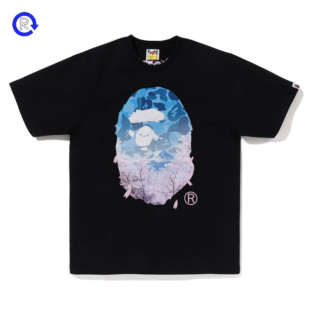 Bape Black Sakura Photo Ape Head Tee