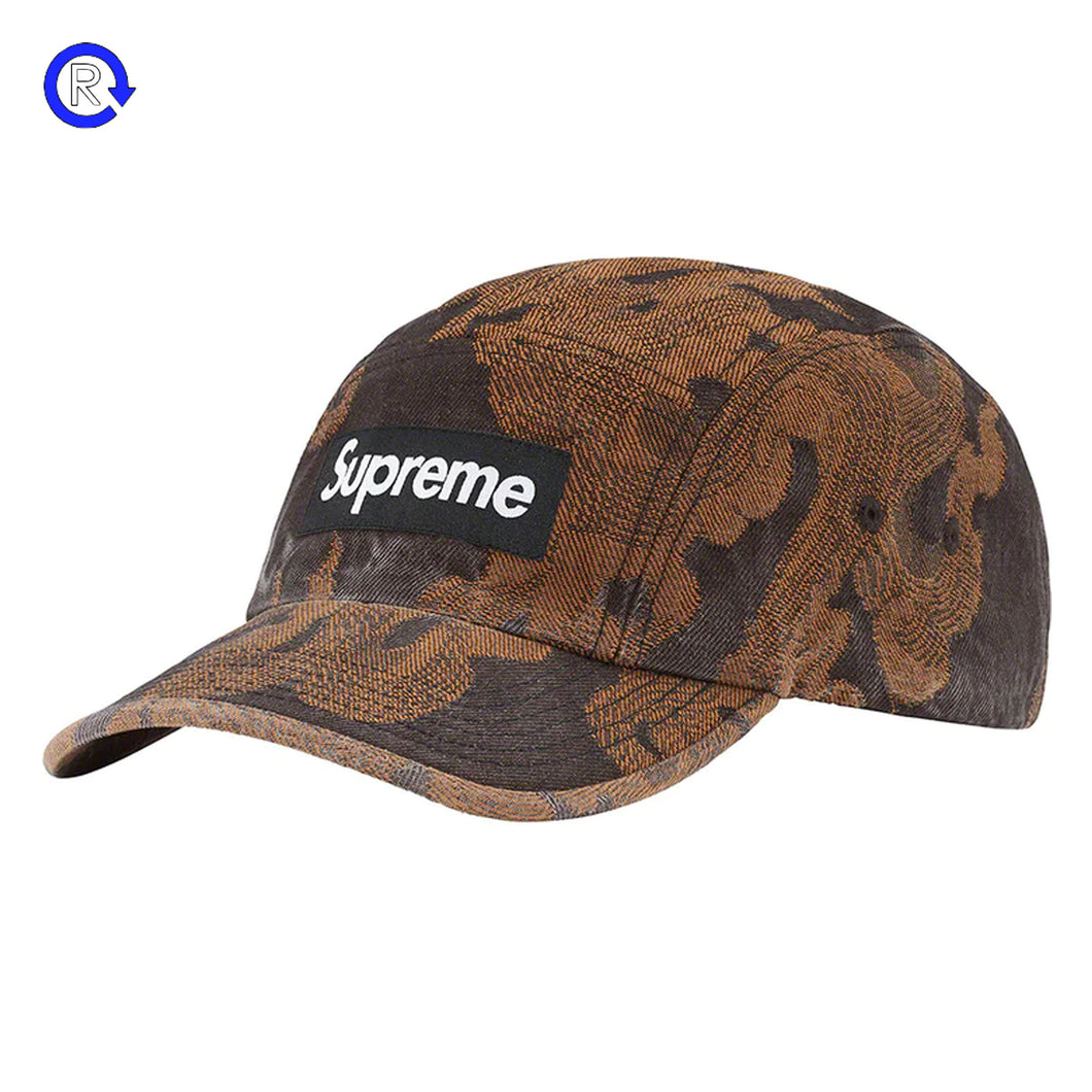 Supreme Washed Black Flames Jacquard Denim Camp Cap (SS23)