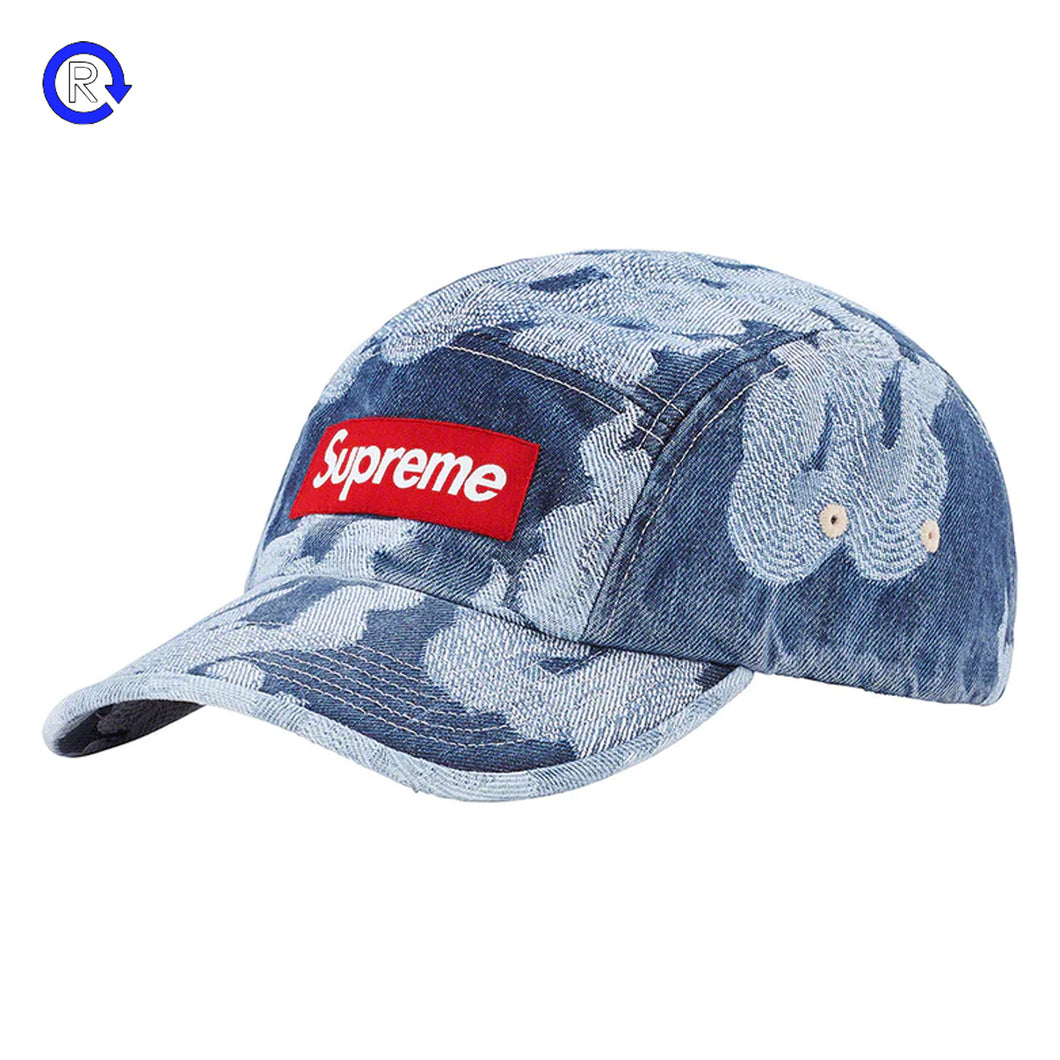 Supreme Washed Indigo Flames Jacquard Denim Camp Cap (SS23